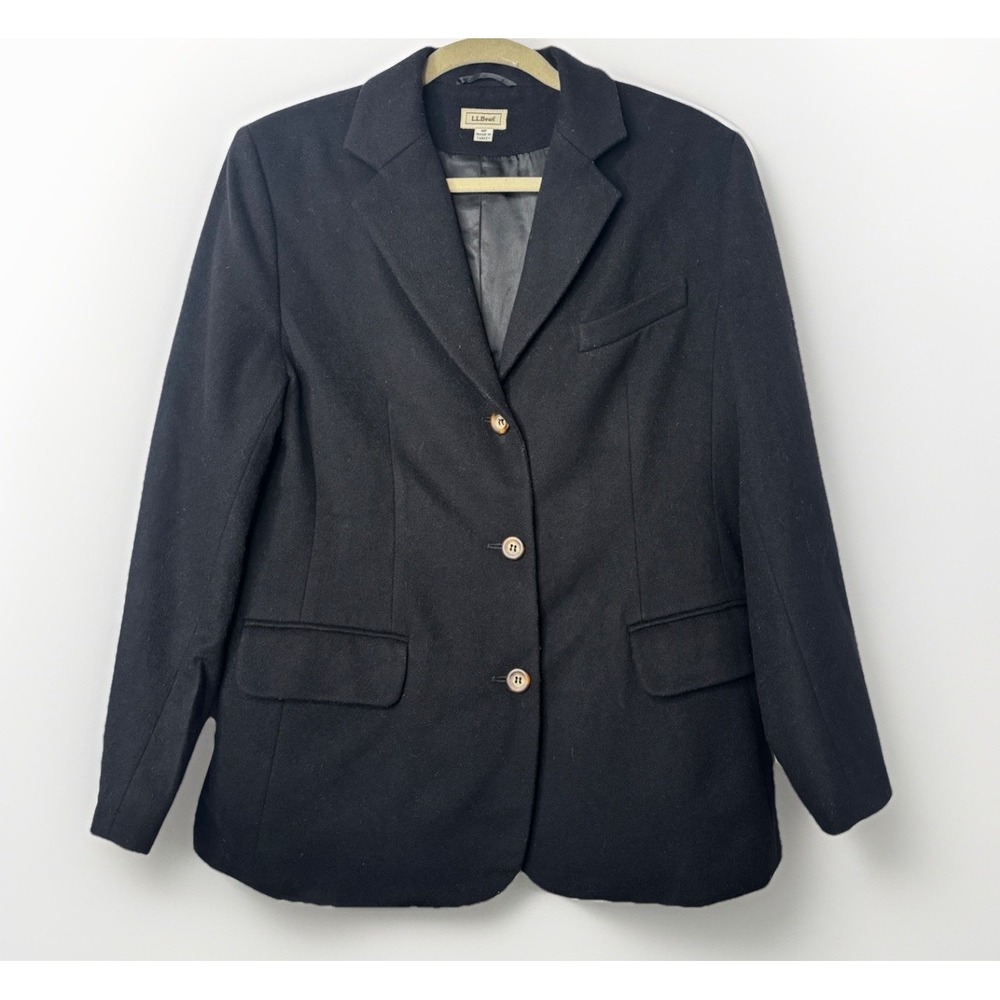 Vintage L.L.Bean‎ Blazer Women's 10 Petite Black Wool  Cashmere Made USA 90s